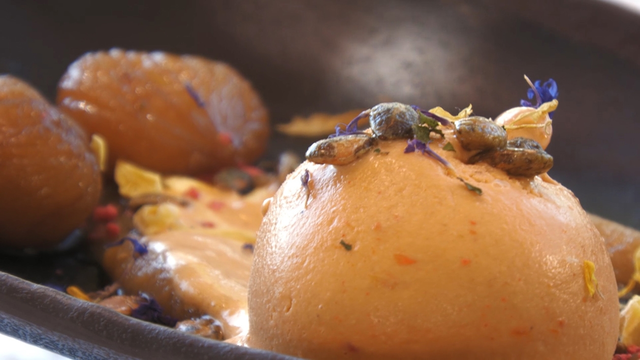 Helado de pimiento con castaña