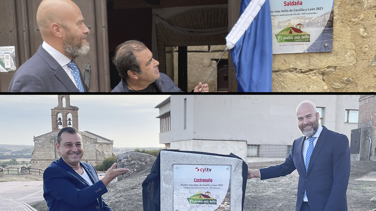 Castronuño y Saldaña descubren las placas que los acreditan como ‘El pueblo más bello de Castilla y León’ 2021